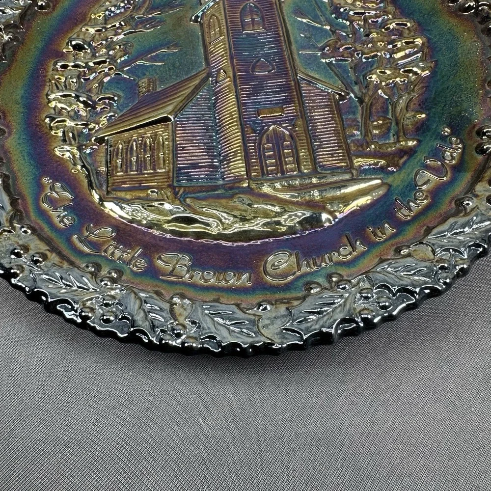 Fenton Carnival‎ Glass Plate Little Brown Church in the Vale Christmas 1970